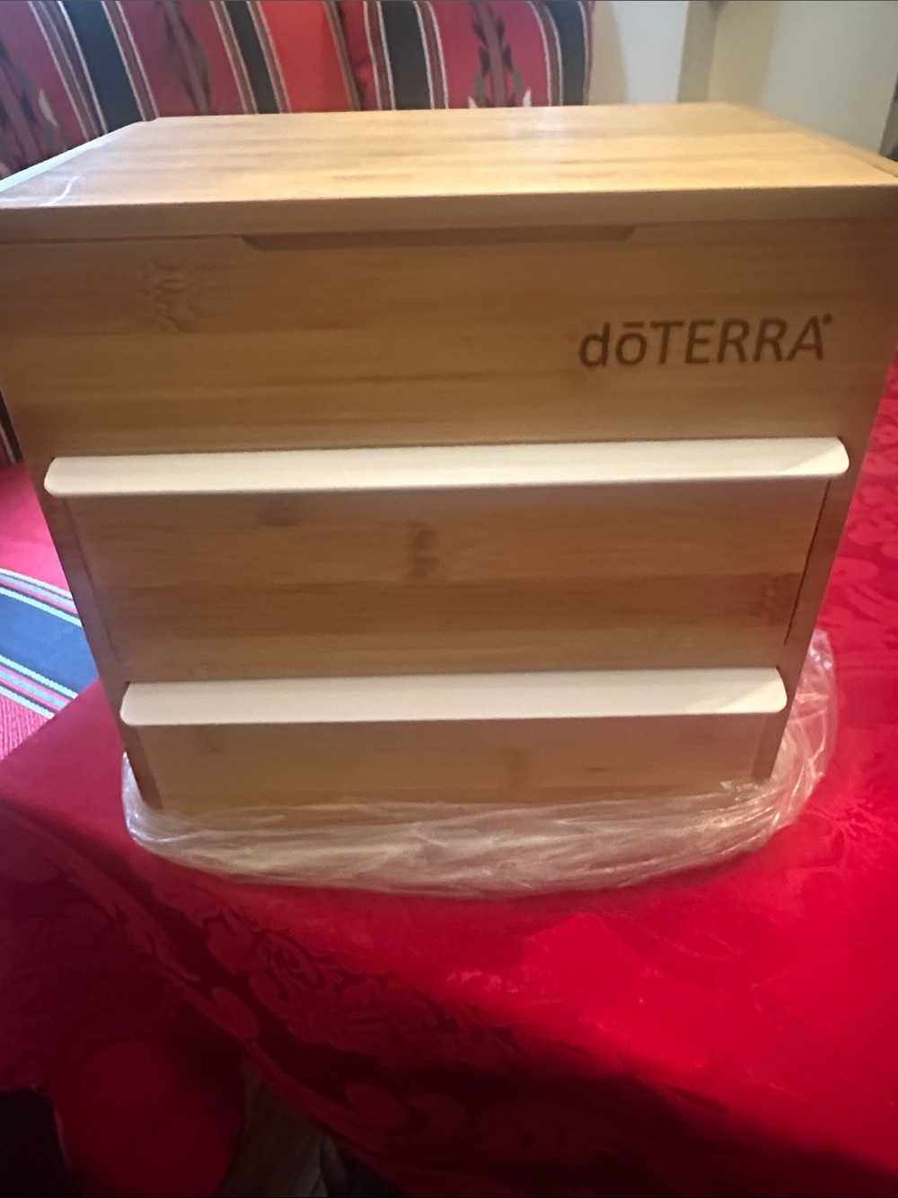 doTERRA Bamboo Oil Organizer with White Drawer Accents - Natural Wood
